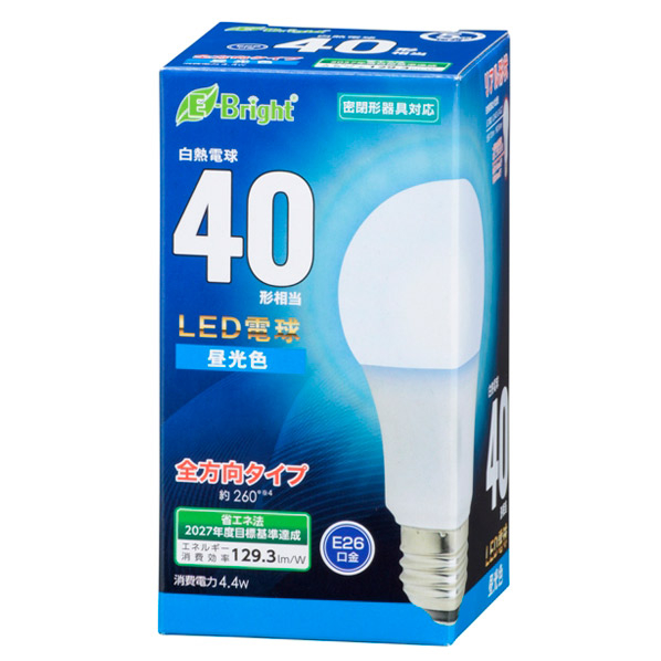 オーム電機 LED電球 E26口金 全光束569lm(4．4W一般電球タイプ) 昼光色相当 LDA4D-G AG27