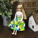 22㎝ドール用リカちゃん黄緑系四角柄ティアードスカート