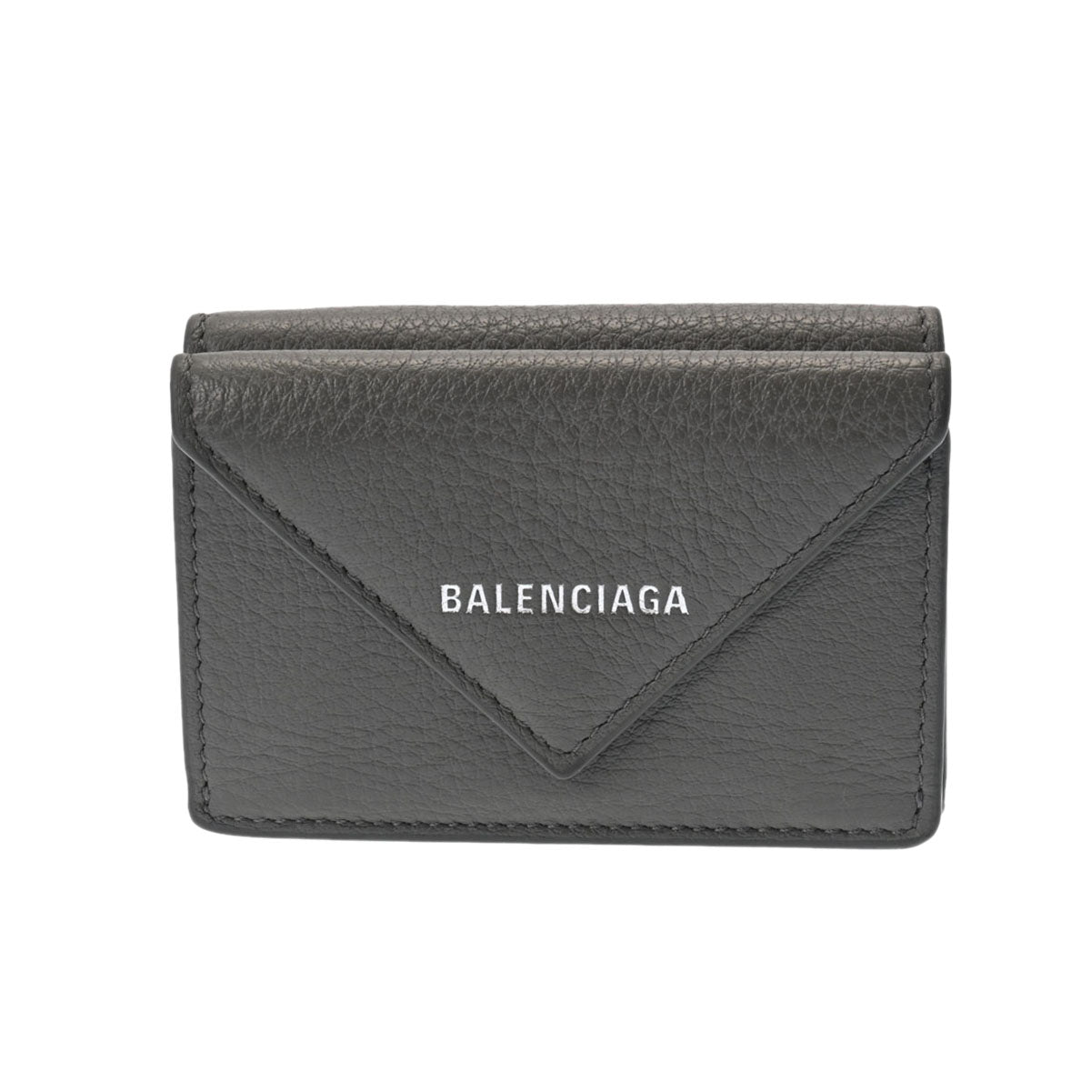 BALENCIAGA バレンシアガ ペーパー ミニウォレット グレー 391446 ユニセックス カーフ 三つ折り財布 Aランク 中古 