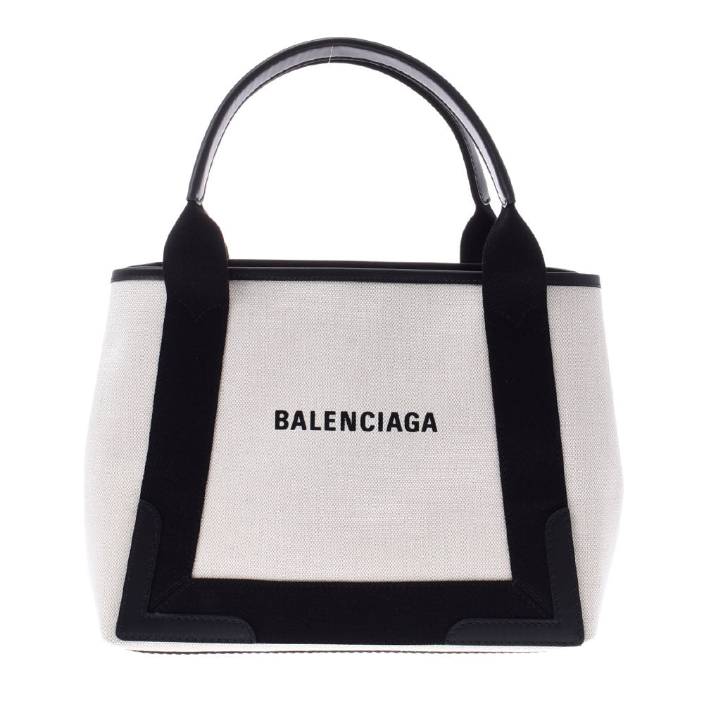 BALENCIAGA バレンシアガ ネイビーカバス S 白/黒 レディース キャンバス/レザー ハンドバッグ 未使用 