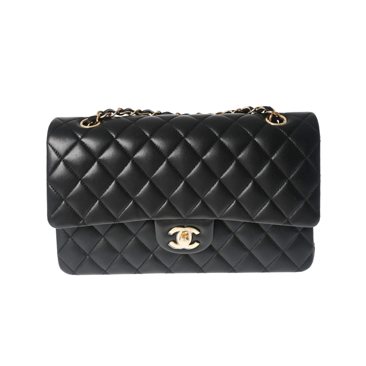 CHANEL シャネル マトラッセ Wフラップ チェーンショルダー 25cm 黒 ゴールド金具 A01112 レディース ラムスキン ショルダーバッグ 未使用 