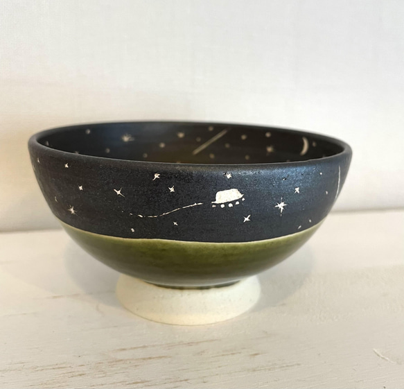 『受注生産』星空のご飯茶碗(S)　オリーブ釉　shin.pottrystudio 簡易不織布ラッピング無料　陶器