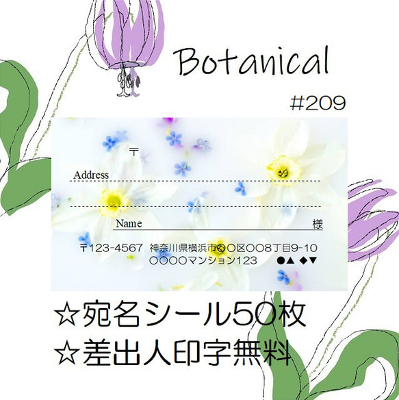 ⭐️宛名シール⭐️50枚⭐️ボタニカル⭐️Botanical⭐️#209⭐️折曲なしクリアファイル⭐️おしゃれ