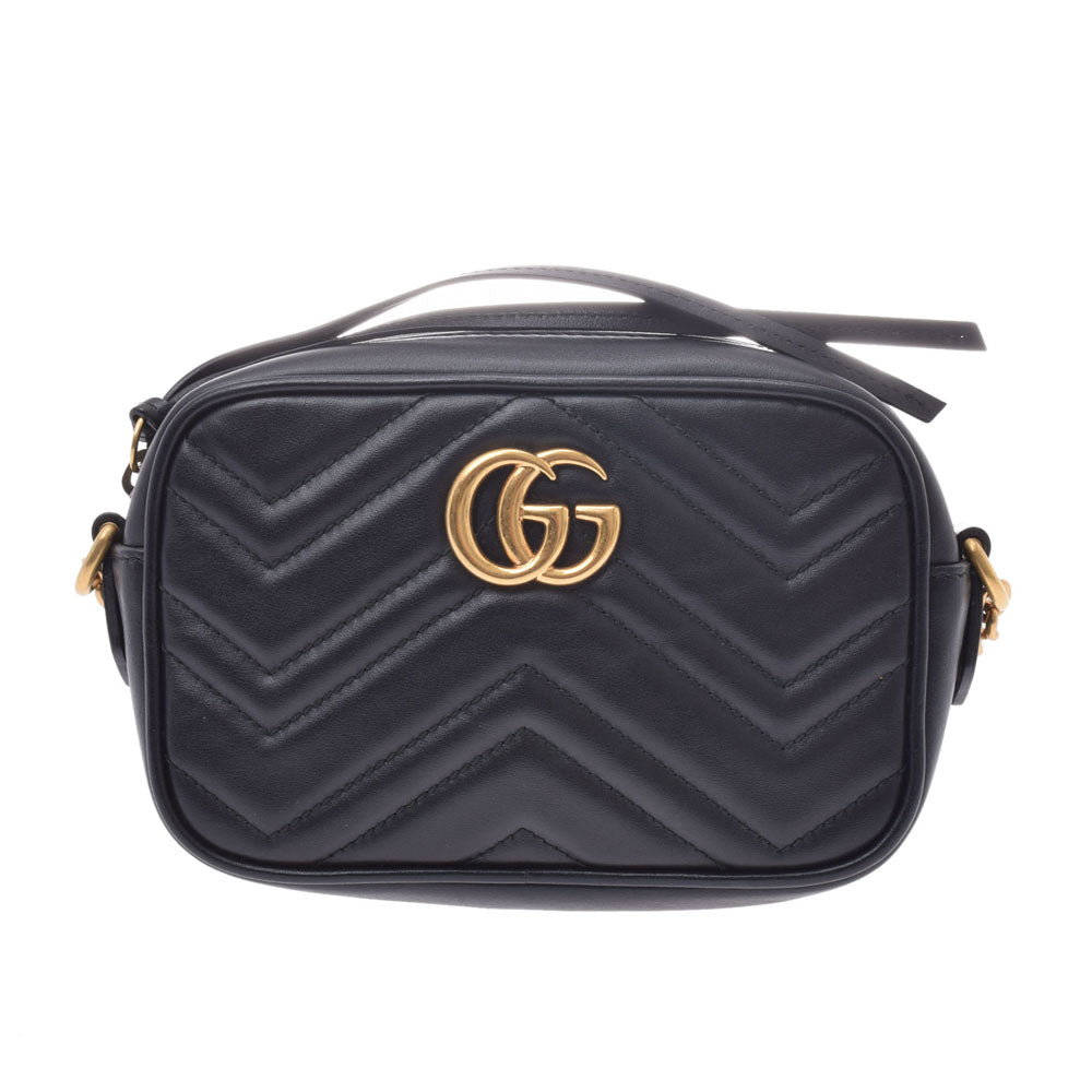 GUCCI グッチ GGマーモント ショルダーバッグ ミニ 黒 ゴールド金具 448065 レディース カーフ ショルダーバッグ ABランク 中古 