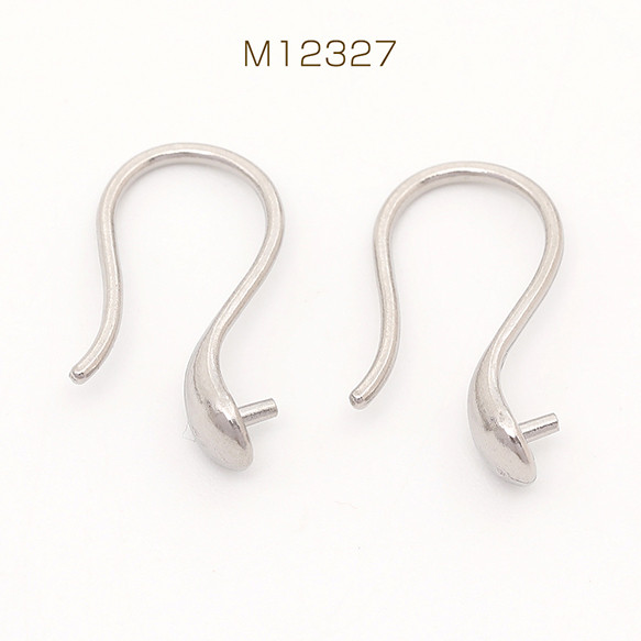 M12327 12個  ステンレス製 フックピアスパーツ芯立付き シルバーカラー 8.5×15mm   3X（4ヶ）