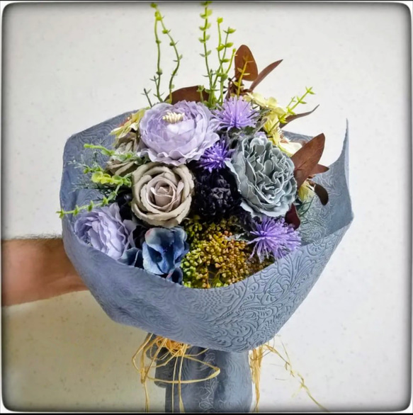 シャビーシック&ナチュラルBouquet～ラナンキュラス×ローズ×銅葉 BLUE/GRAY ギフト 母の日