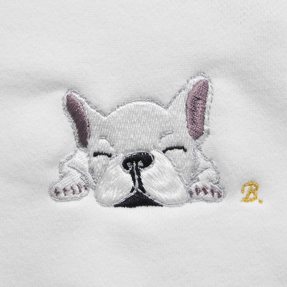 居眠り「フレンチブル」の刺繍入りスウェット　10.0オンス　クールネック