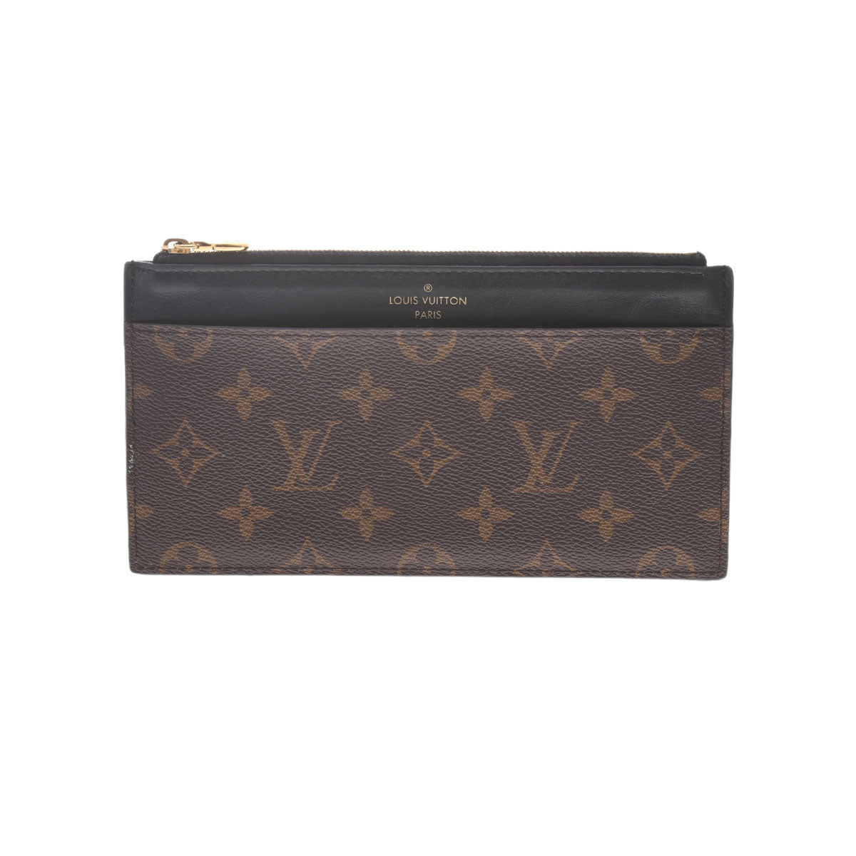 LOUIS VUITTON ルイヴィトン モノグラム モノグラムリバース スリム パース ブラウン/ブラック M80348 レディース モノグラムキャンバス レザー 長財布 Bランク 中古 