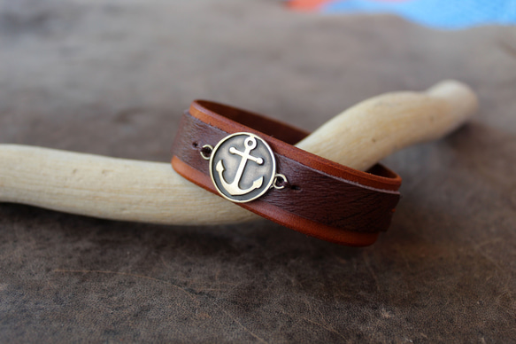 Handmade Nautical Anchor Leather Bracelet for Men