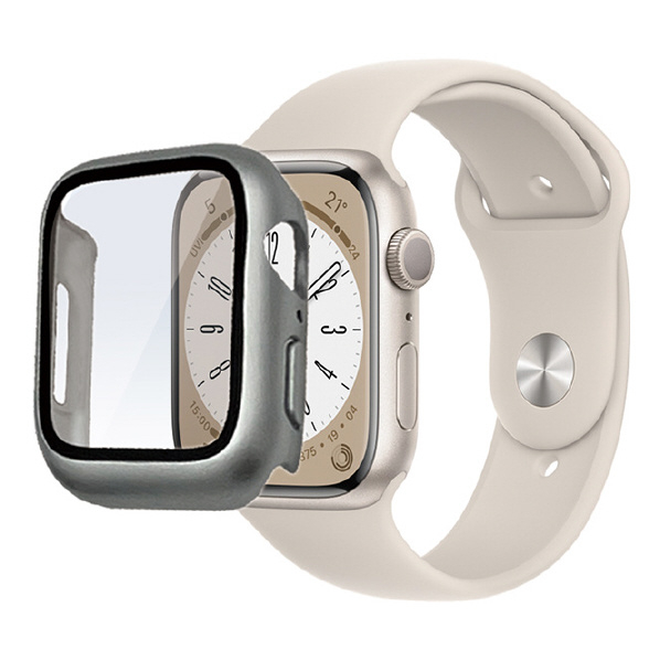 ラスタバナナ Apple Watch Series 8/7(45mm)用ガラス+PC一体型ケース シルバー GHB3743AW45