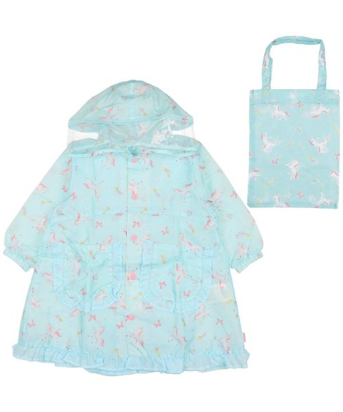 【子供服】 KidS Foret (キッズフォーレ) リボン・ユニコーン柄フリル付レインコート S～L B81875