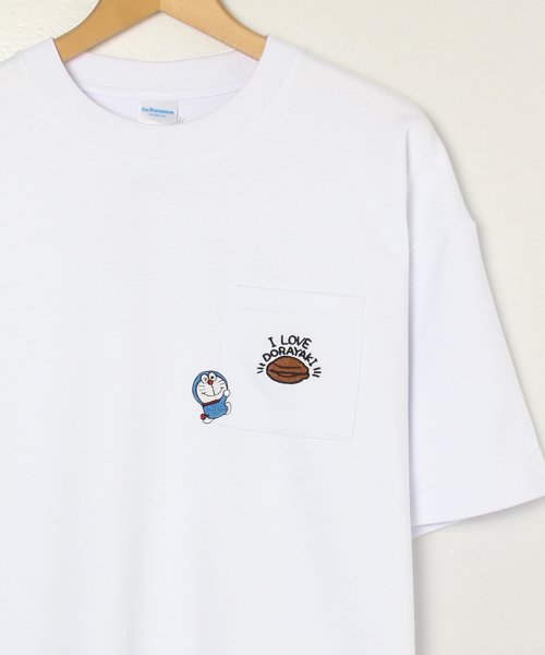 【Doraemon/ドラえもん】天竺 刺繍ポケット付き半袖クルーネックTシャツ