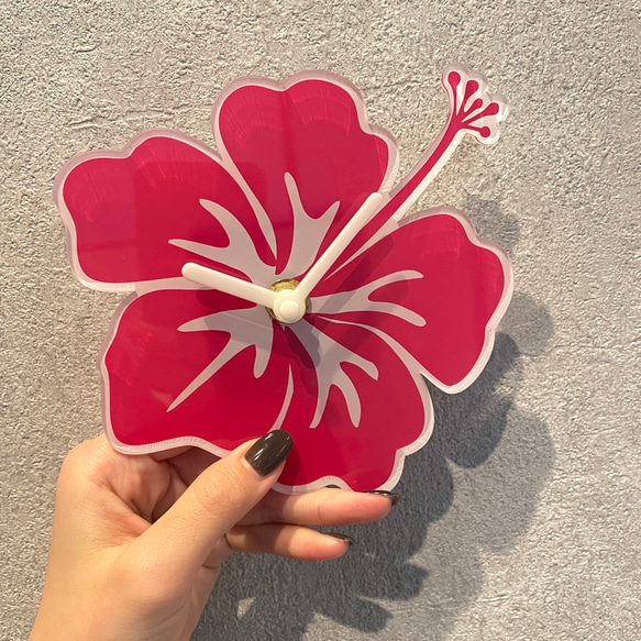 ハイビスカス  壁掛け時計 wallclock ハワイ hawaii お花 花びら 花時計 癒し 秒針 時間 サプライズ