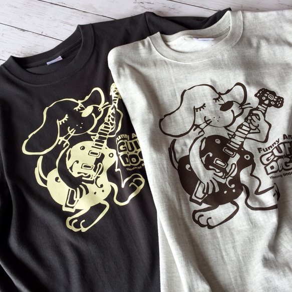 『guitar dogg/ギターケン』Tシャツ・2カラー展開/スモークブラックorオートミール・ギター・犬・ビーグル