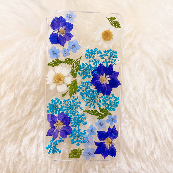 【全機種対応】晴れやかブルー押し花スマホケース♡Xperia GALAXY AQUOSらくらくフォンiPhoneすべて