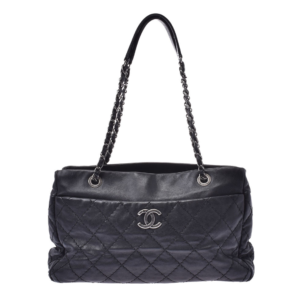 CHANEL シャネル ワイルドステッチ チェーントート 黒 シルバー金具 レディース カーフ ショルダーバッグ ABランク 中古 