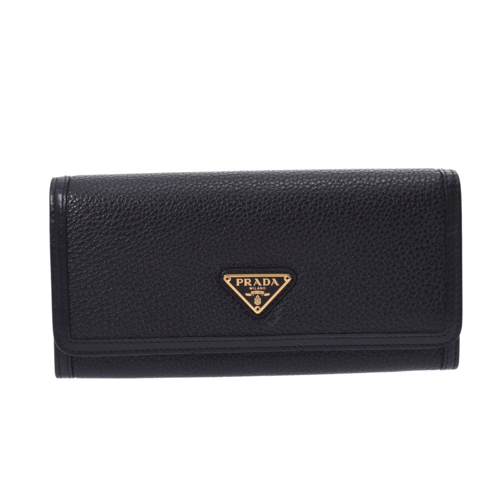 PRADA プラダ 黒 ゴールド金具 1MH132 ユニセックス レザー 長財布 Aランク 中古 