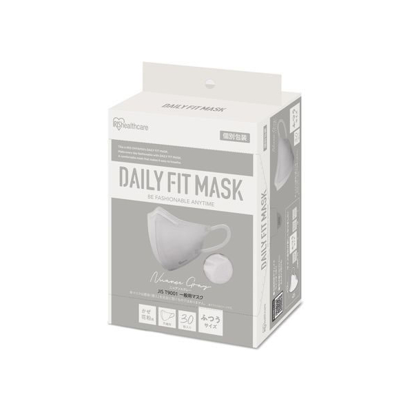 アイリスオーヤマ DAILYFITMASK立体 ふつう 30枚入 ニュアンスグレー FCU8491-RK-F30SXH