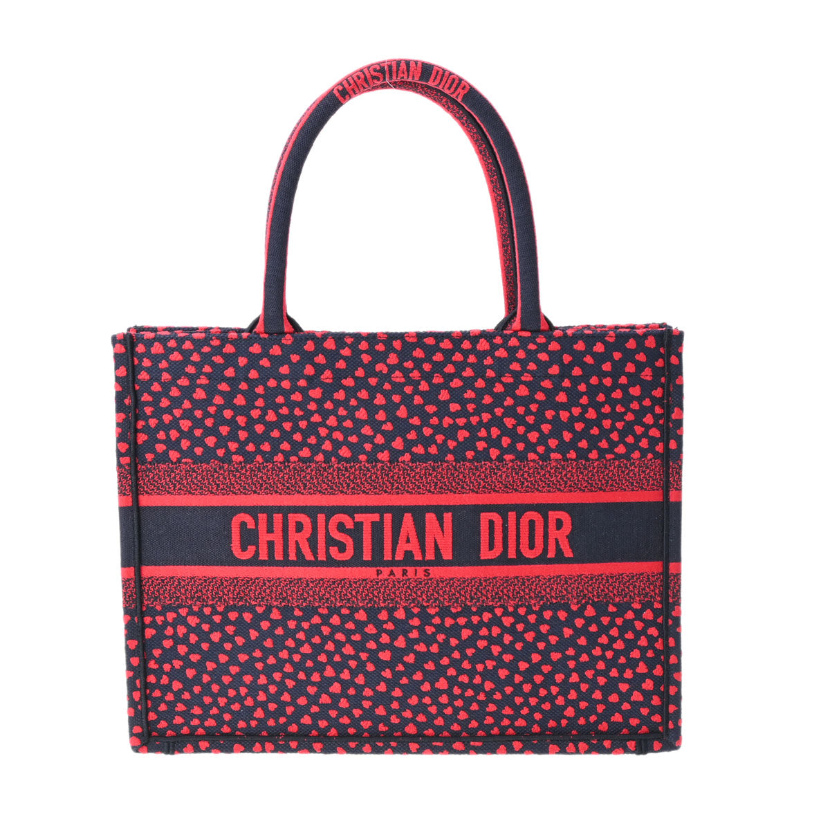 CHRISTIAN DIOR クリスチャンディオール ブックトート ミディアム ハート 紺/赤 レディース キャンバス トートバッグ Aランク 中古 