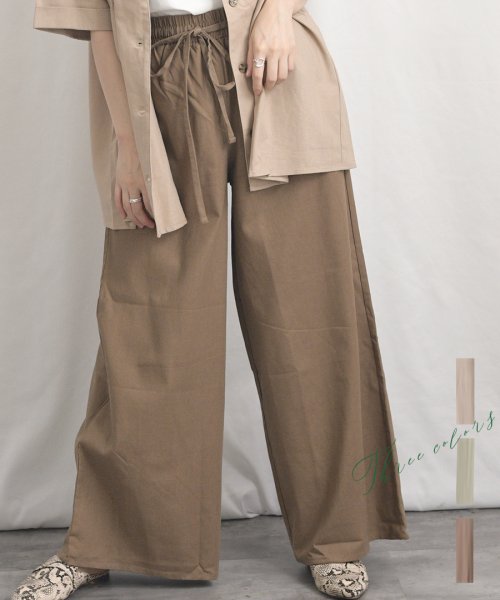 Cotton linen wide pants 22021　コットンリネンワイドパンツ　リネンパンツ　リネンワイドパンツ　ボトムス　イージーパンツ　ウエストゴム