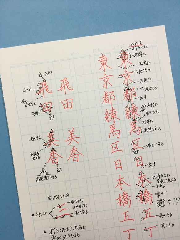 お名前・ご住所　ペン字お手本〔大人のペン字練習用⁑アドバイス付き〕　《大人のひらがな一覧表》も別途承ります