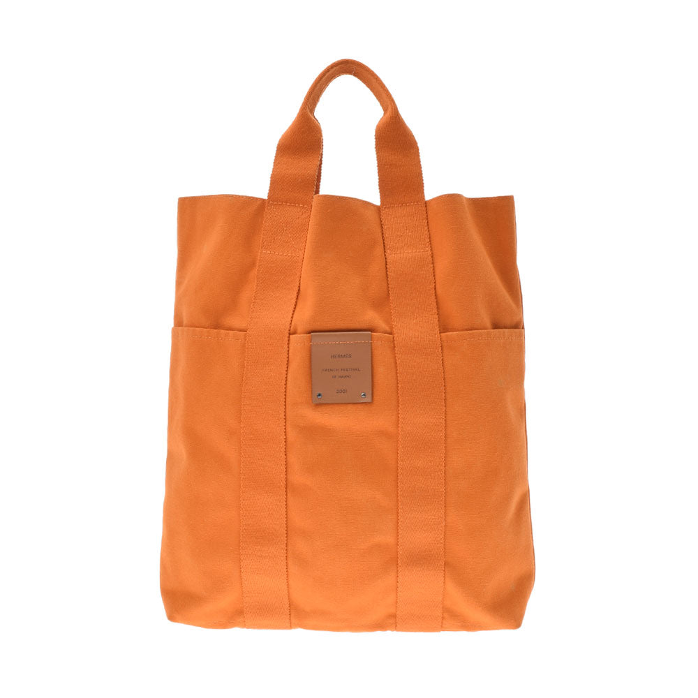 HERMES エルメス フールトゥ フールトゥカバス フレンチフェスティバル ハワイ限定 オレンジ ユニセックス キャンバス トートバッグ ABランク 中古 