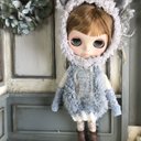 2374 もふもふ アイスブルー×ホワイト monster ワンピース Blythe ブライス アウトフィット 洋服