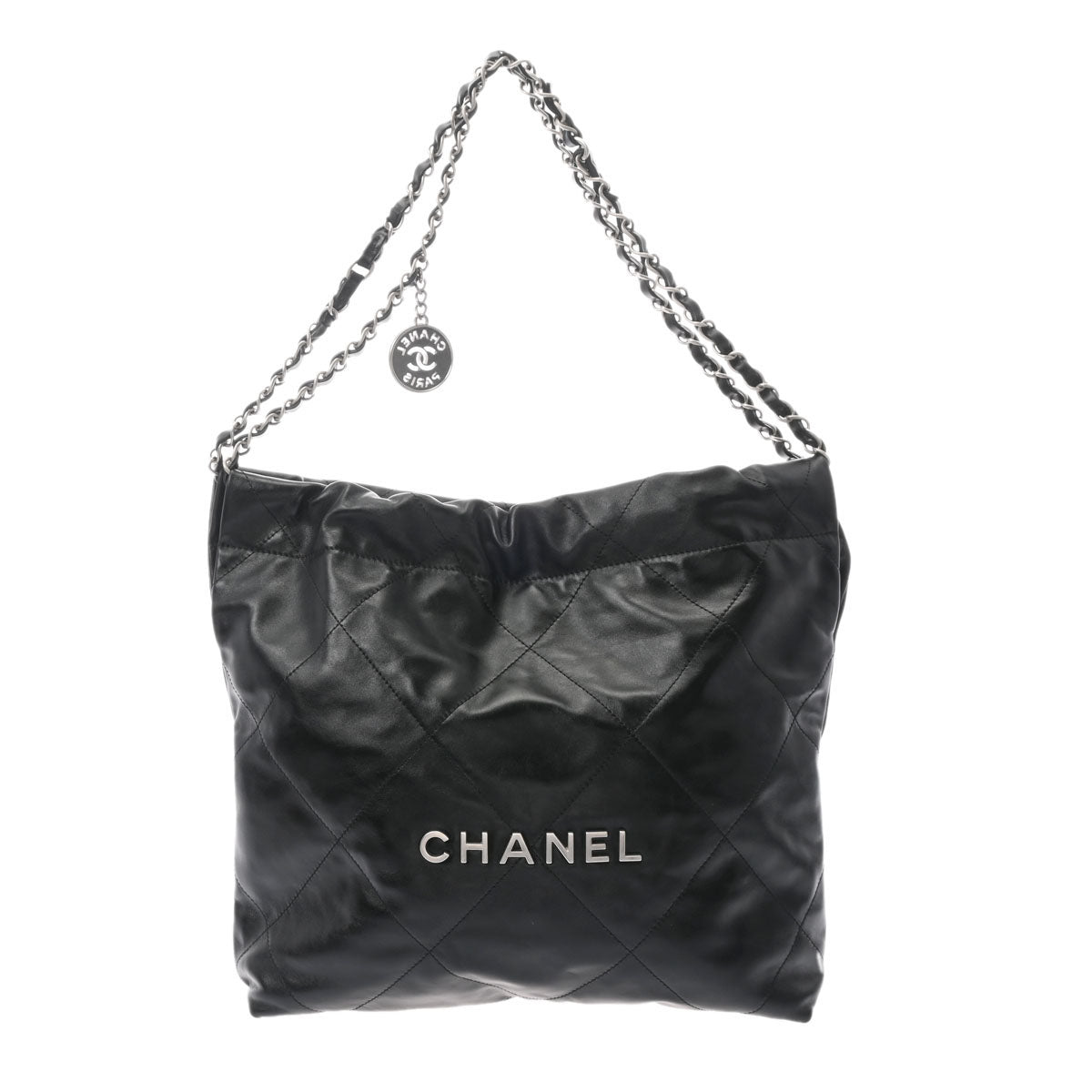 CHANEL シャネル 22 チェーンショルダー 黒 シルバー金具 AS3260 レディース カーフ ショルダーバッグ Aランク 中古 