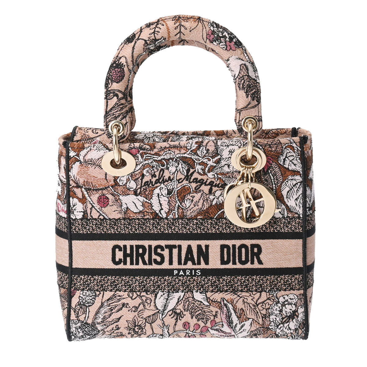 CHRISTIAN DIOR クリスチャンディオール LADY D-LITE ミディアム ピンク ゴールド金具 レディース キャンバス ハンドバッグ 新同 中古 