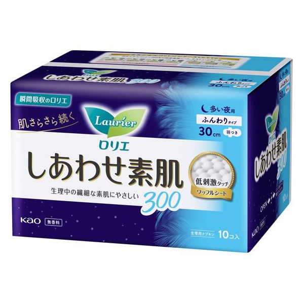 KAO ロリエ しあわせ素肌 多い夜用羽つき 300 10個 F958573