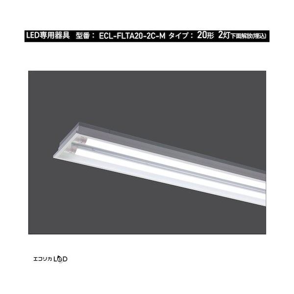 エコリカ 直管形LED専用器具 20形2灯下面開放(埋込)用 ECL-FLTA20-2C-M 1台 551-0461（直送品）