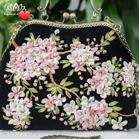 お花手刺繍パーティーバック/サクラ