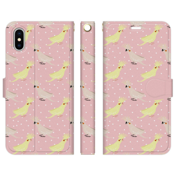 手帳型 スマホケース iPhone/アンドロイド 各種対応  イラスト パターン オカメインコ