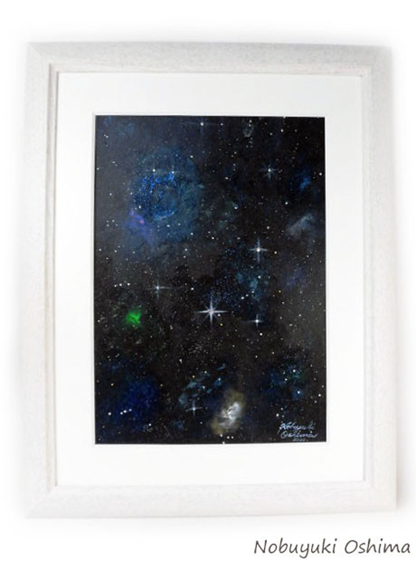 アクリル絵画「Space Paint（2020-02）」原画 額装品【手描き／宇宙・銀河・星雲・星・アート・インテリア】