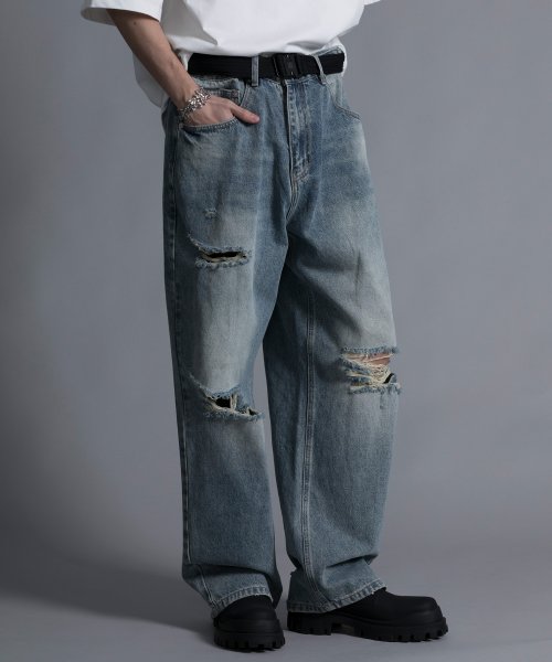 【aimoha neo】DISTRESSED BAGGY JEANS