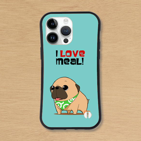 I Love Meal！ごはん大好きパグ（フォーン）　耐衝撃グリップiphoneケース各種