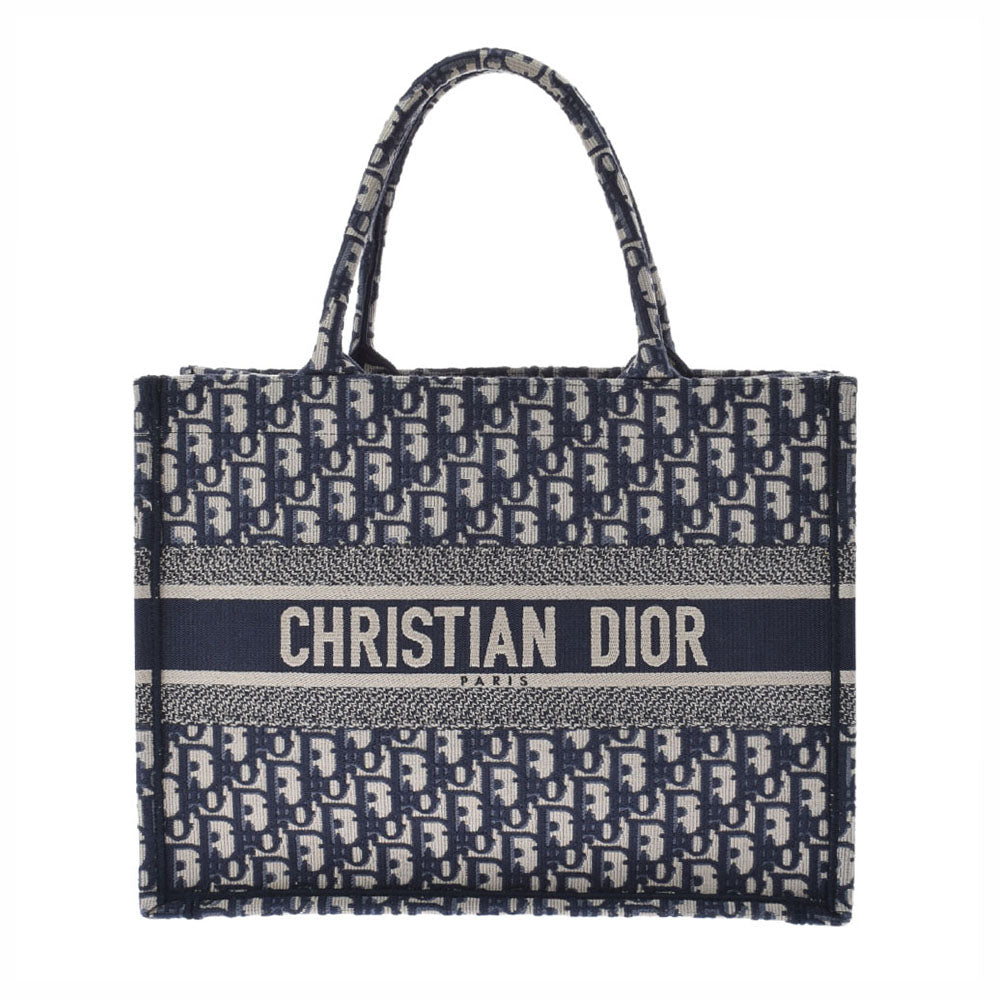 CHRISTIAN DIOR クリスチャンディオール ブックトートバッグ ミディアム ネイビー M1296ZRIW レディース キャンバス ハンドバッグ Aランク 中古 