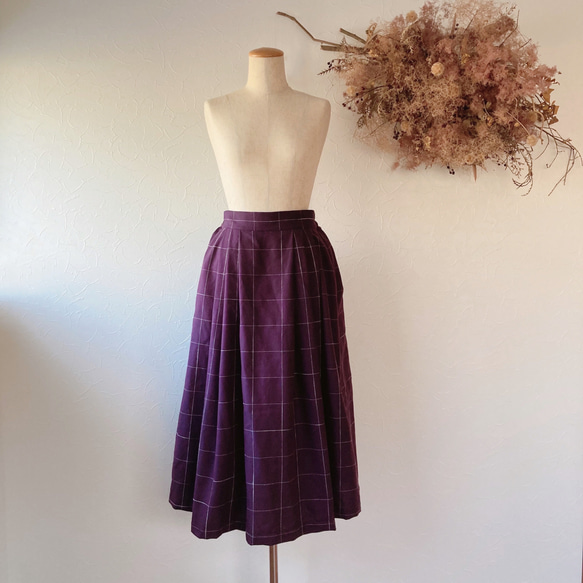 素材を愉しむタックスカート〈Purple×Check〉