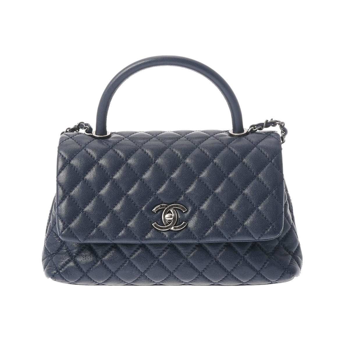 CHANEL シャネル マトラッセ トップハンドル 29 2WAY ネイビー アンティーク調シルバー金具 A92991 レディース キャビアスキン ハンドバッグ ABランク 中古 