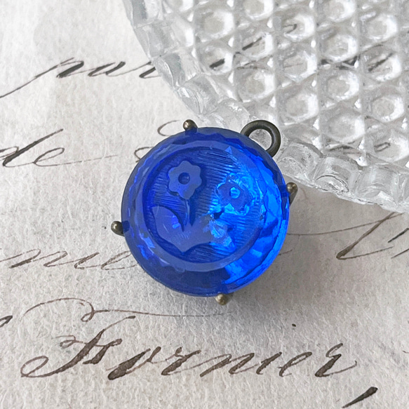 Glass Pendant Round 約22mm×18mm [PDT-1015]＊1個＊Vintage＊