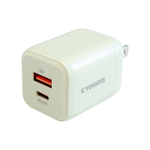 京ハヤ JKPD20G2GN 急速AC充電器 20W USB-Type-A／Type-C各1ポート PD/QC両対応 グリーン