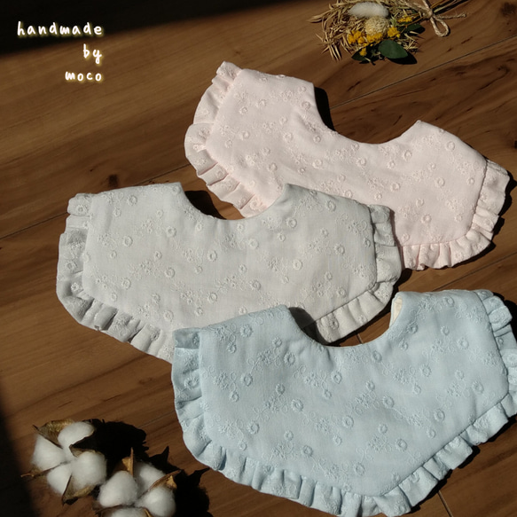 小花刺繍のふわふわCotton bib 3枚組