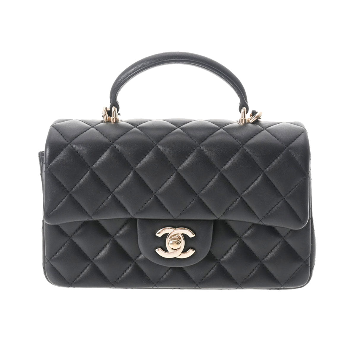 CHANEL シャネル トップハンドル ミニチェーンショルダー ブラック ゴールド金具 AS2431 レディース ラムスキン 2WAYバッグ 新同 中古 