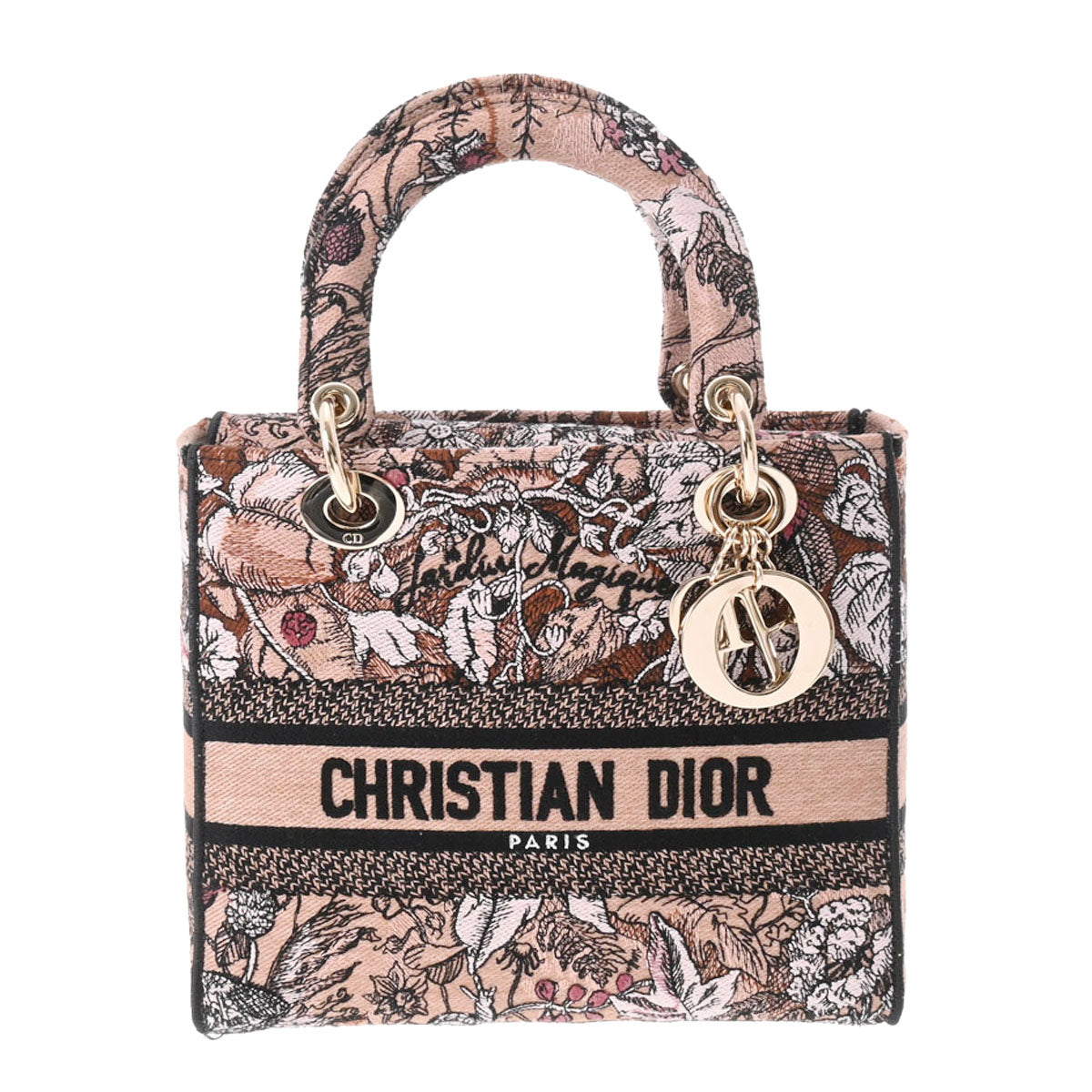 CHRISTIAN DIOR クリスチャンディオール D-LITE ミディアム パウダーピンク ゴールド金具 M1296ZSEL_M933 レディース Jardin Magique エンブロイダリー ハンドバッグ 未使用 