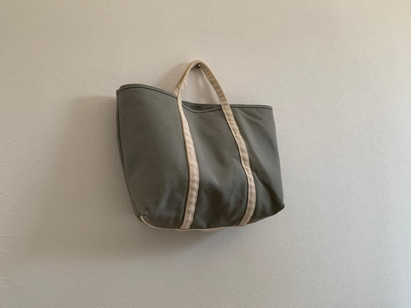 【A4対応】帆布　BASIC TOTE ( M ) gray×ecru