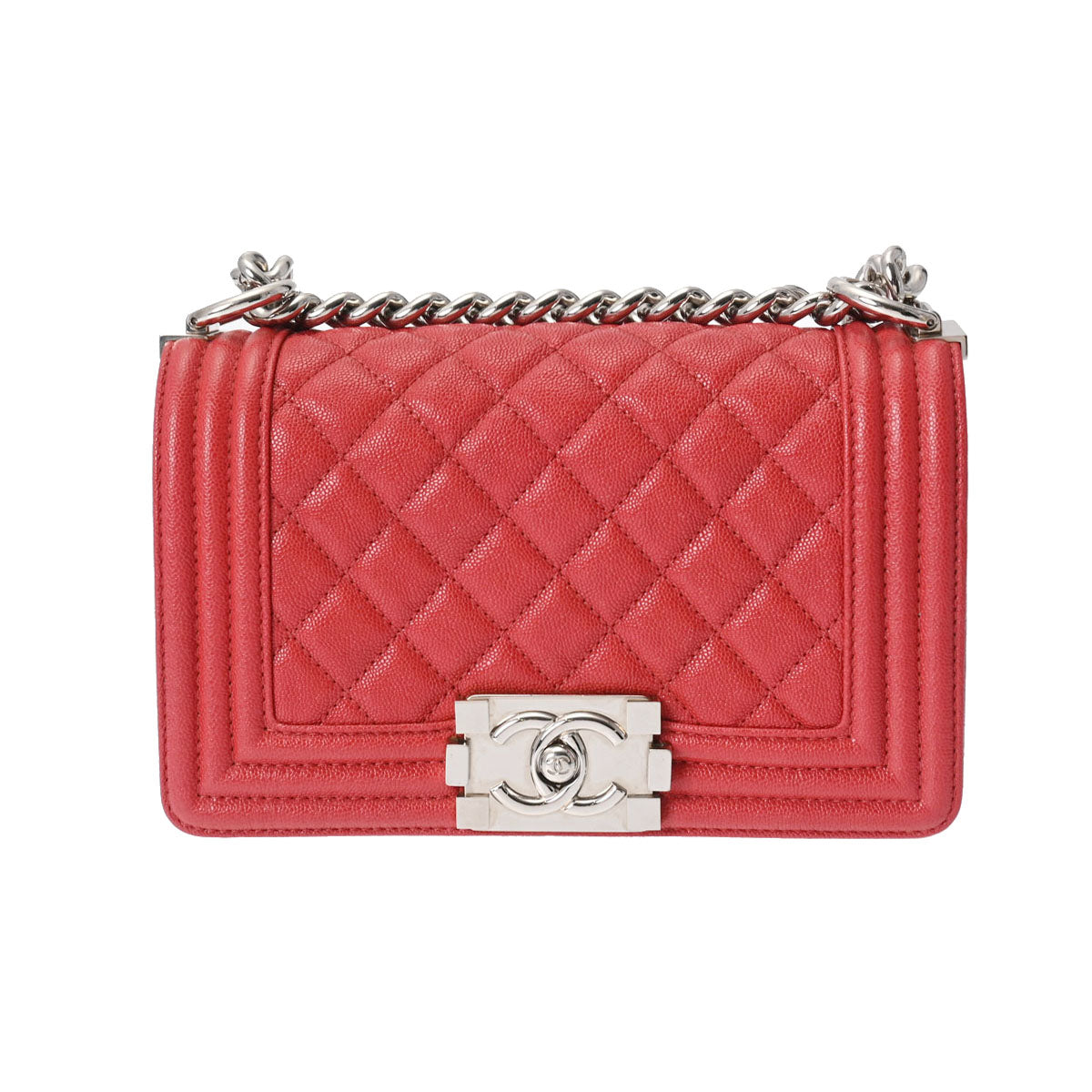 CHANEL シャネル ボーイシャネル マトラッセ チェーンショルダー 20cm ピンク系 A67085 レディース キャビアスキン ショルダーバッグ Aランク 中古 