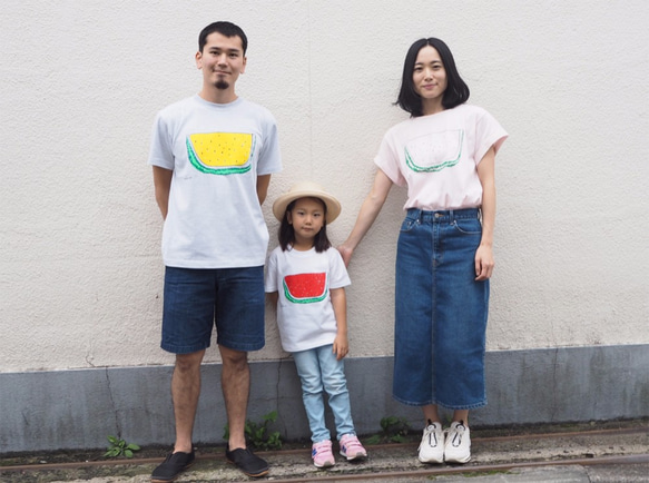 家族でお揃いコーデ3枚セット☆彡 すいか メンズ＆ゆるふわモノクロレディース＆キッズベビーTシャツ ☆お得なセット割引☆