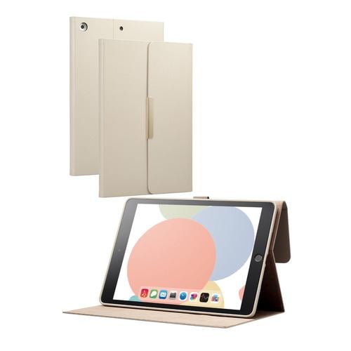 エレコム TB-A19RWVJM2GB フラップケース ソフトレザー &me ミラー付 iPad 10.2インチ 第9／8／7世代 (2021／2020／2019) 用 グレージュ