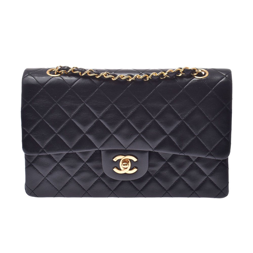 CHANEL シャネルチェーンショルダーバッグ ダブルフラップ  14143 黒 ゴールド金具 レディース ラムスキン ショルダーバッグ  中古