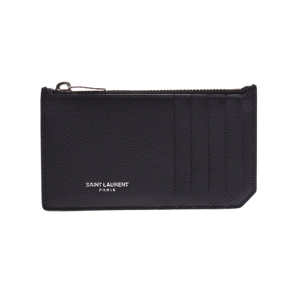 SAINT LAURENT サンローラン フラグメント ジップカードケース 黒 シルバー金具 ユニセックス カーフ コインケース Aランク 中古 